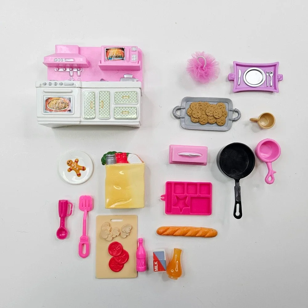 Unbranded Dollhouse Kitchen Accessories Kids OS Pink 18pc Food Cookware Set